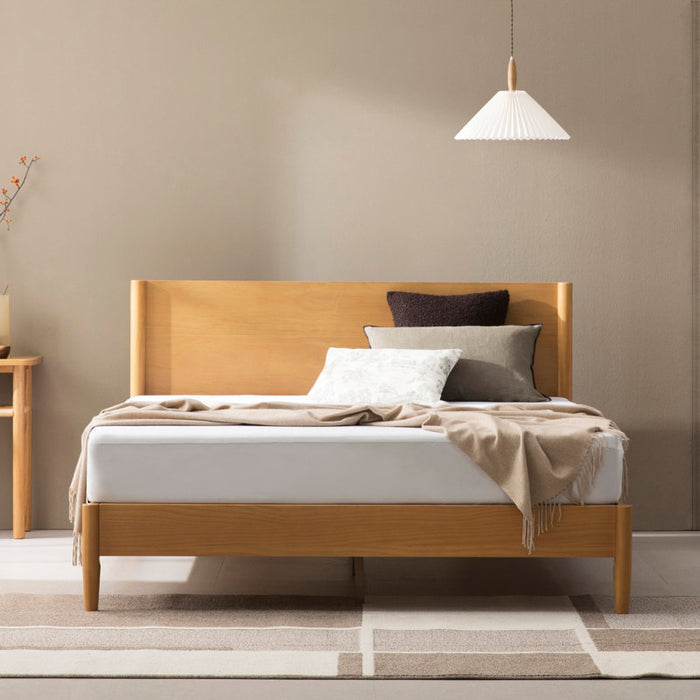 Lit plateforme Whitman, profil bas, style moderne du milieu du siècle, couleur bois brun, taille standard