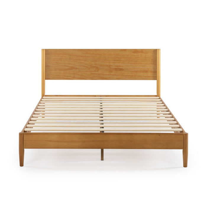 Lit plateforme Whitman, profil bas, style moderne du milieu du siècle, couleur bois brun, taille standard