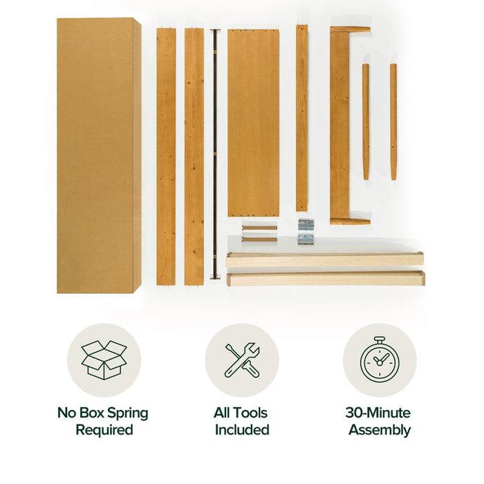Lit plateforme Whitman, profil bas, style moderne du milieu du siècle, couleur bois brun, taille standard