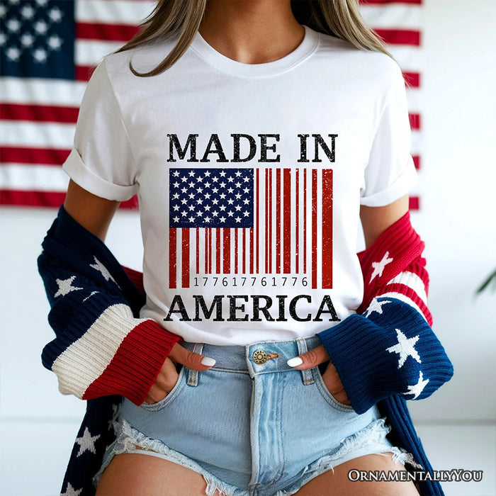 Made In America Bar Code Flag T-Shirt, Patriotic 1776 USA 250th Anniversary Tee T-Shirts OrnamentallyYou