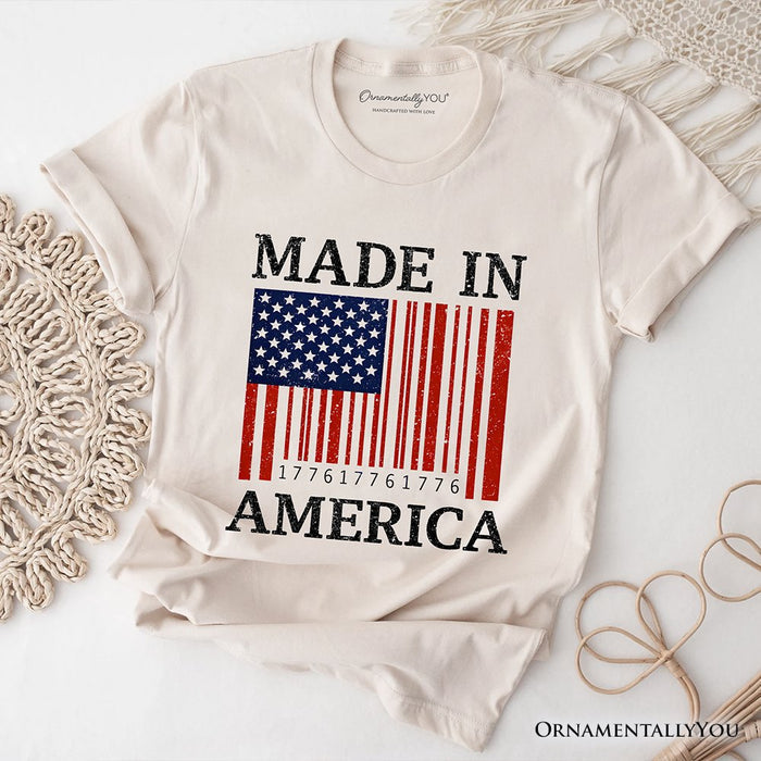 Made In America Bar Code Flag T-Shirt, Patriotic 1776 USA 250th Anniversary Tee T-Shirts OrnamentallyYou Natural XS