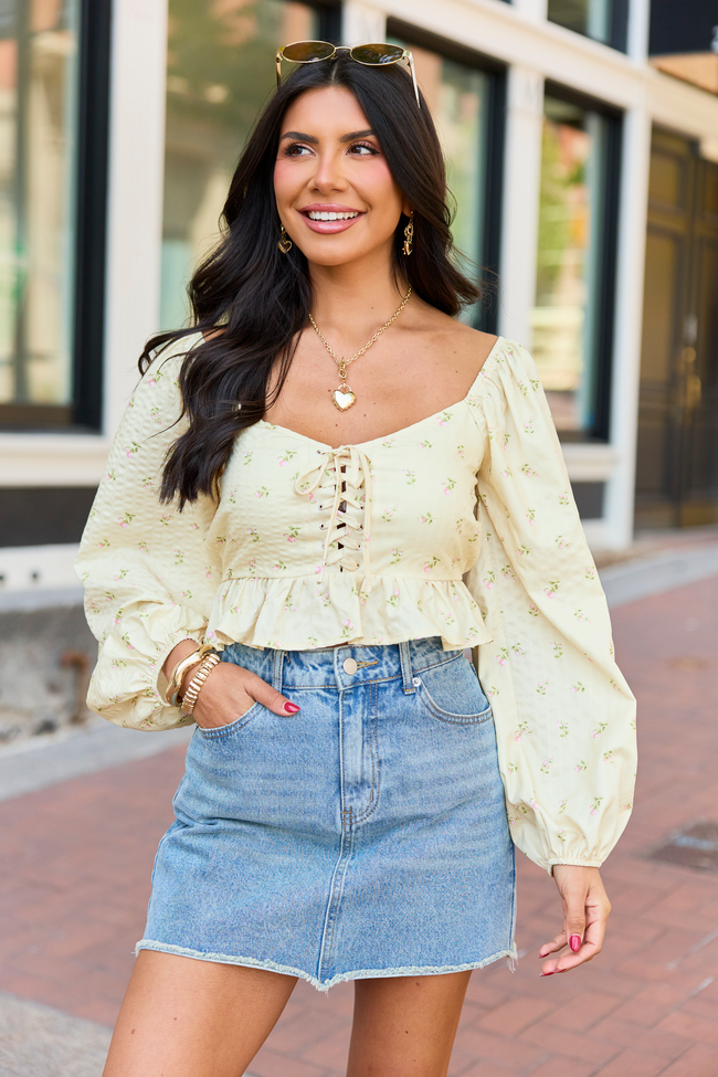 Maisie Yellow Floral Corset Woven Top  FINAL SALE