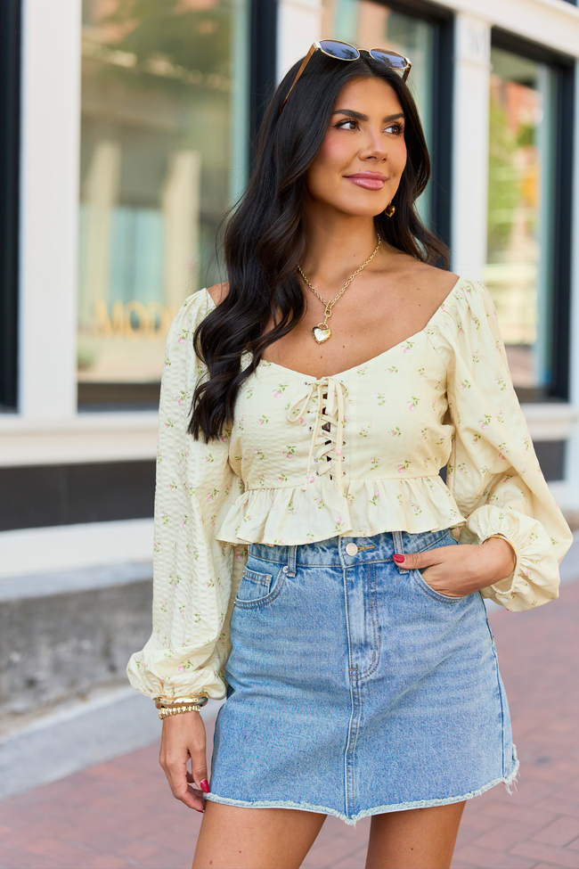 Maisie Yellow Floral Corset Woven Top  FINAL SALE
