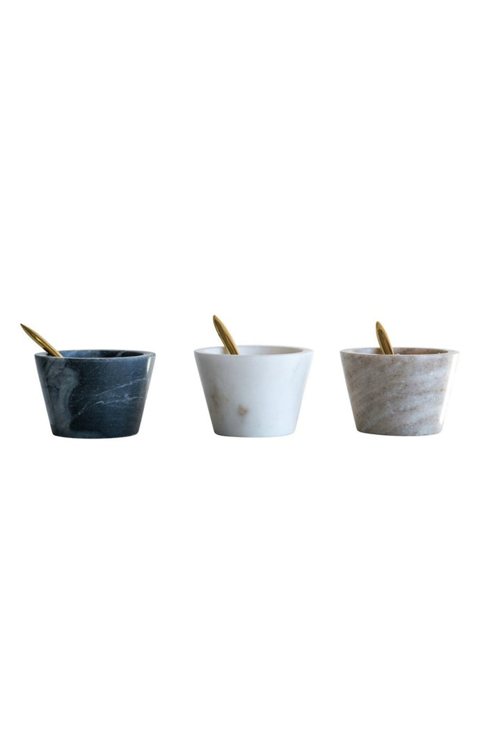 Creative Co-Op Marble Bowl + Brass Spoon Set