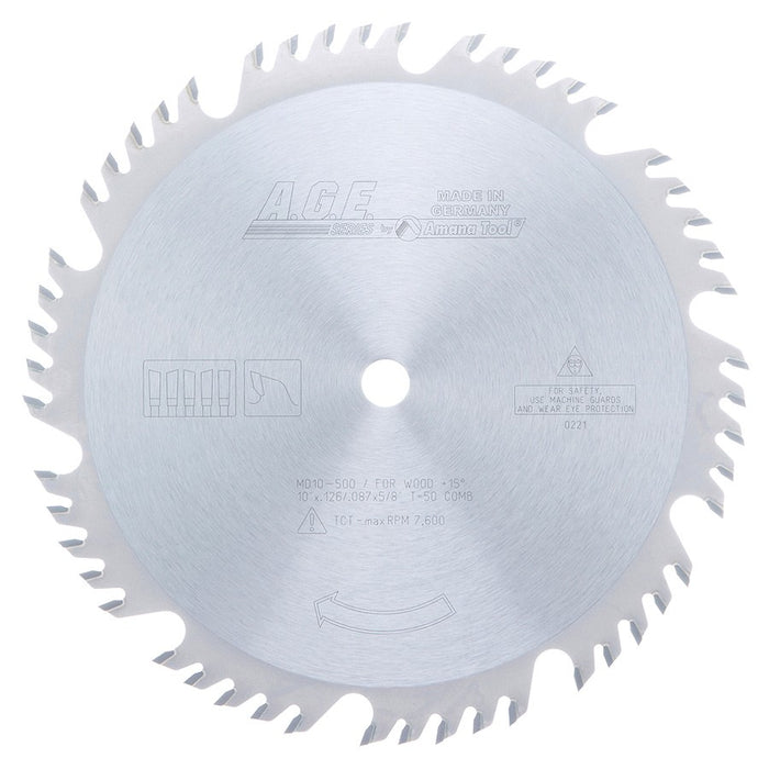 MD10-500 Carbide Tipped Combination 10" Dia x 50T 4+1, 20 Deg, 5/8 Bore Circular Saw Blade