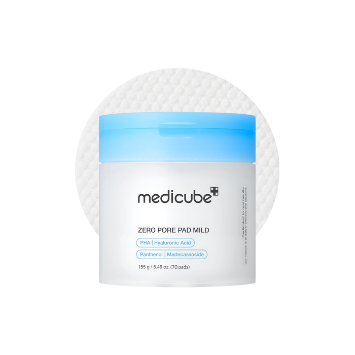 MEDICUBE Zero Pore Pad Mild is designed to gently yet effectively refine pores and improve skin texture. These pre-soaked pads are enriched with a blend of natural extracts such as Pear Fruit, Centella Asiatica, and Rosa Damascena Flower Water, which soothe and hydrate the skin while reducing irritation. The formula includes multiple forms of Hyaluronic Acid, ensuring deep hydration without leaving any greasy residue. Ideal for daily use, these pads help to maintain a clear, smooth complexion by