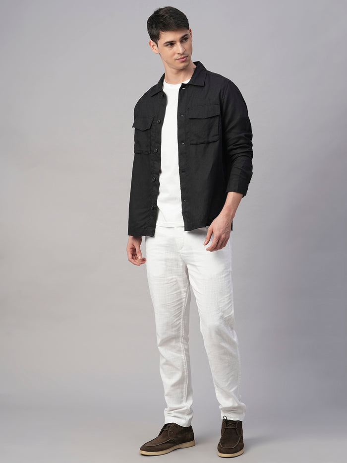 Men's Pure Linen Regular Fit Light Weight Summer Jacket Black