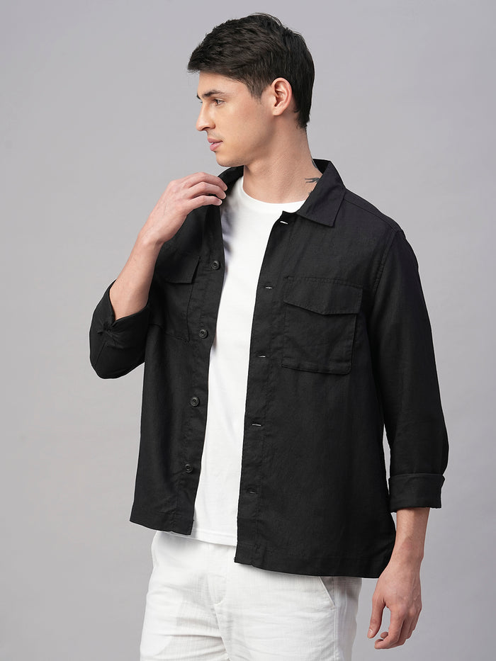 Men's Pure Linen Regular Fit Light Weight Summer Jacket Black