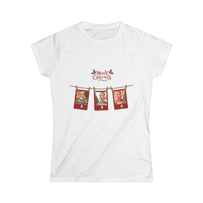 Merry Christmas - Photo Banner - Blonde Girls - Women's Softstyle Tee - Whippie's