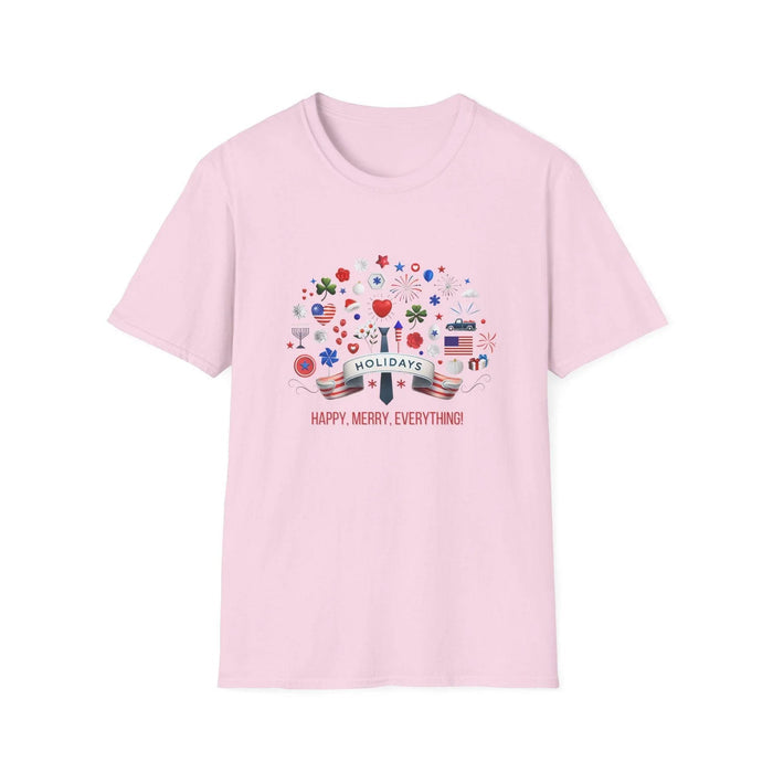 Merry Happy Everything 🎉 Unisex T-Shirt - Red, White & Blue Holiday Cheer! - Whippie's