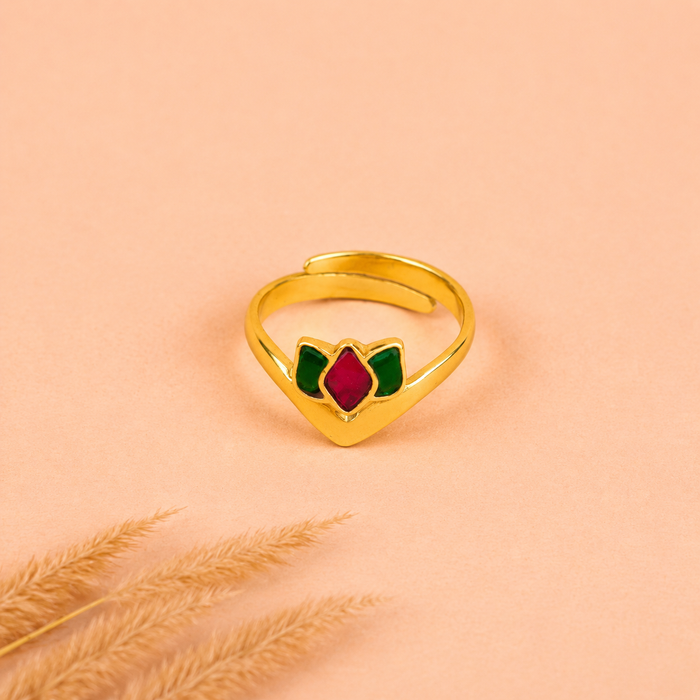 Mizoya Kundan Lotus Ring