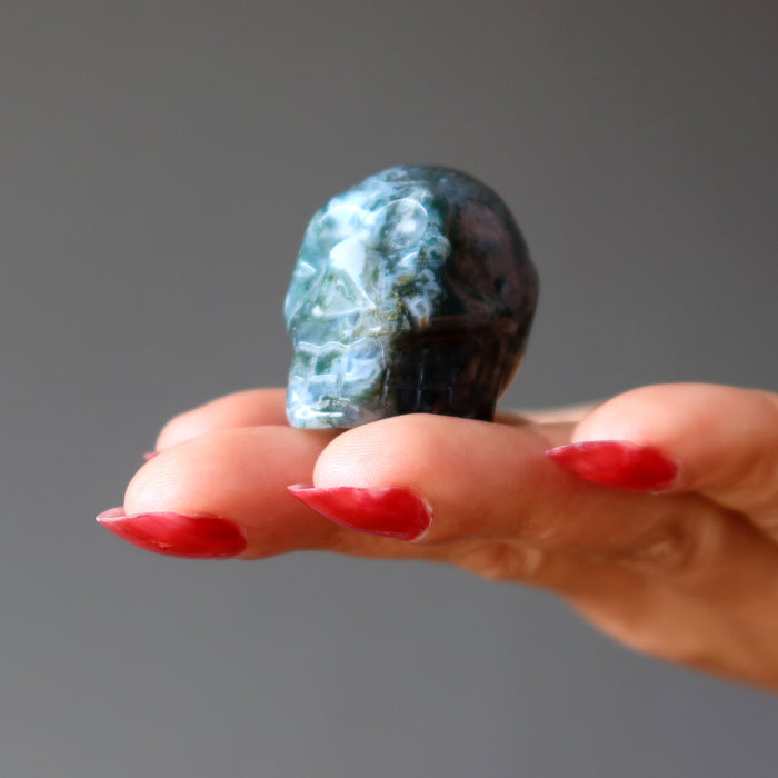 moss agate skull bead