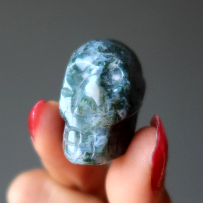 moss agate skull bead