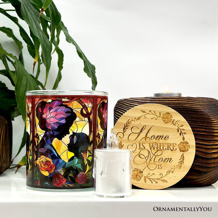 Mother and Child Faux Stained Glass LED Tea Light Candle, Charming Tabletop Decor With Soft Glow Candles OrnamentallyYou