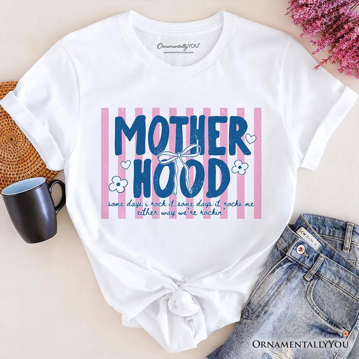 Motherhood Striped T-Shirt, Rockin' Trendy Preppy Mom Tee T-Shirts OrnamentallyYou White XS