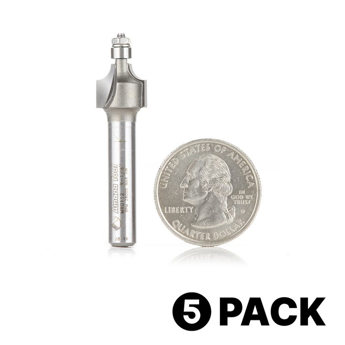 MR0112 Amana Tool 1/8" Round Over Bit with 3/16" Bearing, 5 Pack