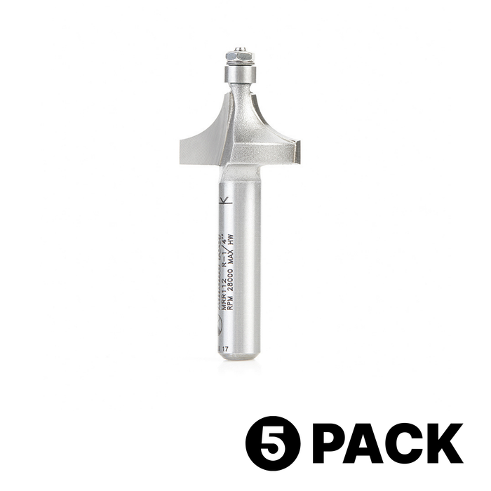 MRR112 Amana Tool 1/4" Round Over Bit with 3/16" Bearing, 5 Pack