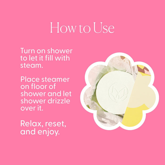 A box of MUSEE - LAVENDER & LIME SHOWER STEAMERS by MUSEE is shown with four round white steamers placed in front. The light purple packaging features gold text and a small shower icon, making it an ideal self-care treat for enhancing any shower routine.