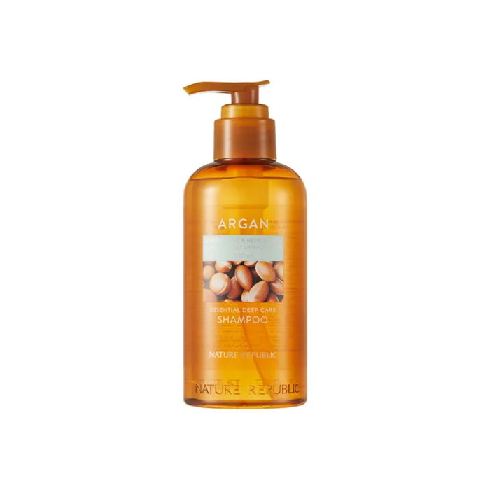 NATURE REPUBLIC Argan Essential Deep Care Shampoo is a nourishing shampoo that deeply cares for dry, damaged hair. Infused with Argan Oil and Evening Primrose Oil, it helps to hydrate, repair, and restore softness to the hair. Lavender, Rosemary, and Peppermint Extracts provide a refreshing and soothing experience, while Betaine and Creatine strengthen the hair from root to tip. This shampoo also protects the scalp and enhances shine, leaving hair feeling smooth, healthy, and revitalized. Ideal