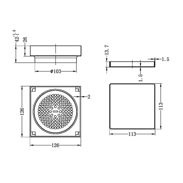 Nero 130mm Square Tile Insert Floor Waste 100mm Outlet Brushed Bronze NRFW008BZ Shower Grate Nero