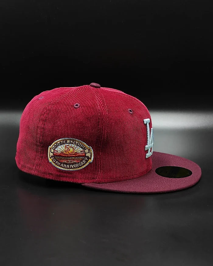 New Era 59fifty cord dream los angeles dodgers 50th anniversary stadium patch hat- maroon