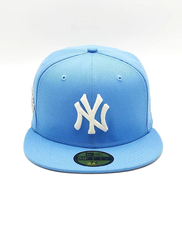 New York Yankees 100 anniversary new era 59fifty fitted - sky blue, white, silver - brilla en la oscuridad