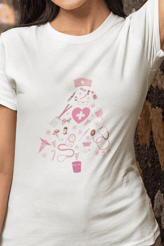 💖 Nurse's Pink Christmas Tree 💖 - Women's Softstyle T-shirt - Whippie's