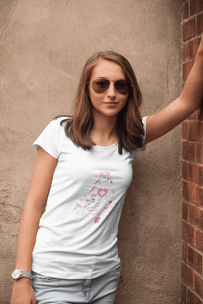 💖 Nurse's Pink Christmas Tree 💖 - Women's Softstyle T-shirt - Whippie's