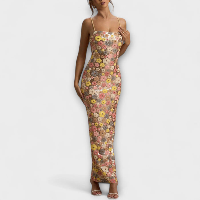 Oakley - Maxi Dress with Floral Sequins in 80s Style