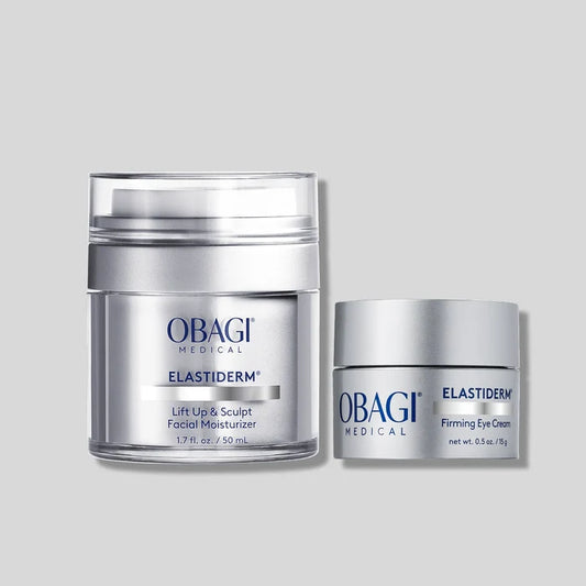 ELASTIDERM LIFT UP & SCULPT FACIAL MOISTURIZER AND FIRMING EYE CREAM DUO ON GREY BACKGROUND