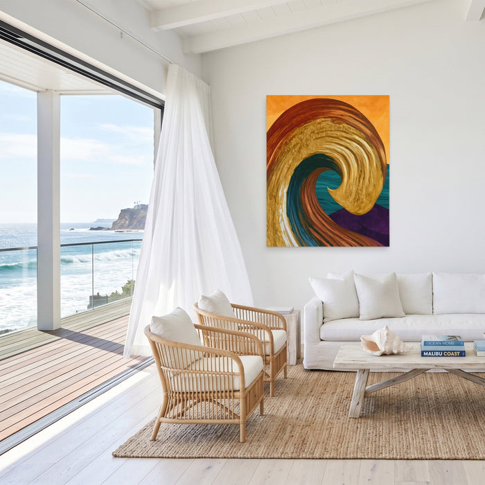 Ochre Wave Momentum canvas wall art, room view