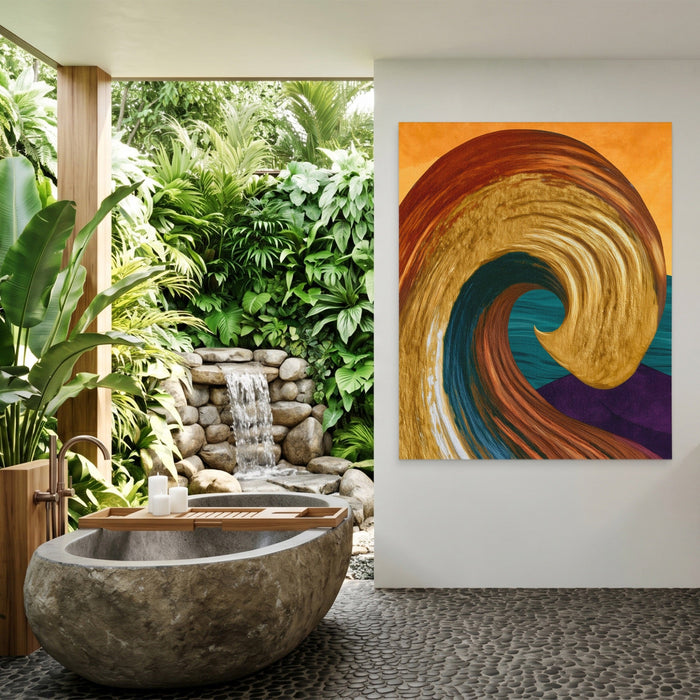 Ochre Wave Momentum canvas wall art, room view