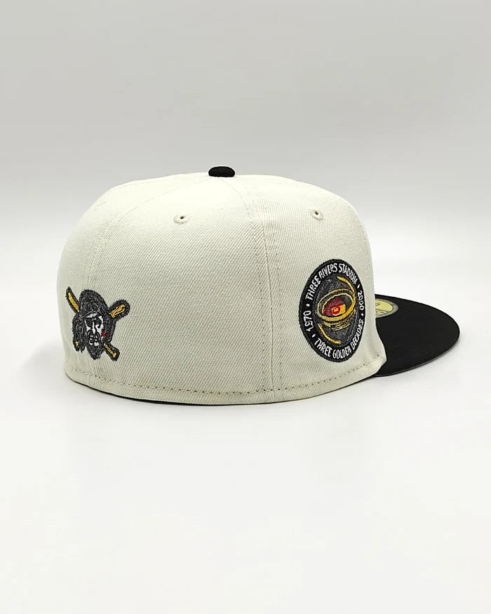 Off White Pittsburgh Pirates Black Visor Gray Bottom Three Rivers Stadium Side Patch New Era 59Fifty Fitted