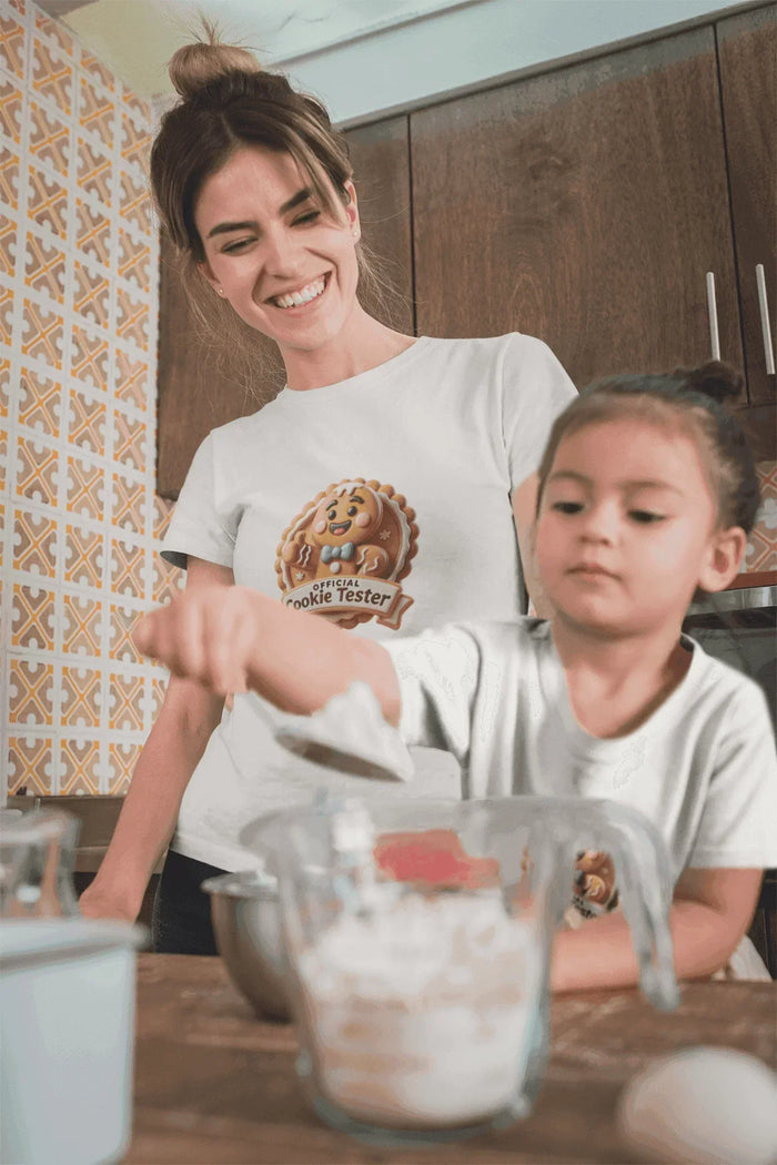 Official Cookie Tester 🍪 – Fun 3D Gingerbread Circle with Peekaboo Gingerbread Man - Kids Unisex Softstyle Tee - Whippie's