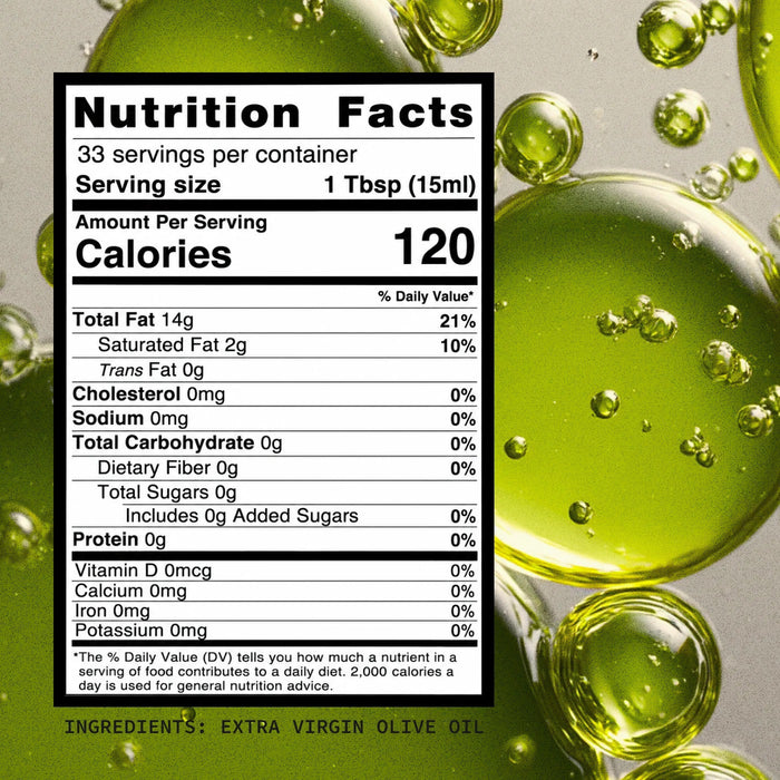 A certificate of analysis for OLIVEA - ULTRA HIGH PHENOLIC EXTRA VIRGIN OLIVE OIL, featuring chemical analysis results such as Oleocanthal and Tyrosol levels—emphasizing the potent antioxidant benefits of this polyphenol-rich olive oil. A checkmark and "3RD PARTY LAB TESTED" text are displayed at the top, with brand details shown above a subtle watermark.