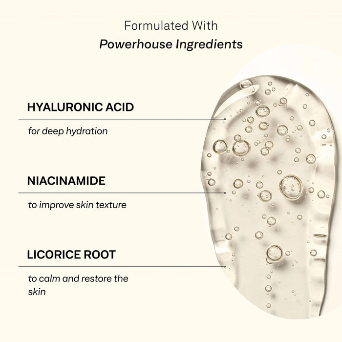 A 30 ml bottle of OMNILUX - HYALURONIC ACID SERUM by OMNILUX, featuring a white pump dispenser and a gold label with both English and French text. This premium hyaluronic acid serum is formulated to complement your LED light therapy regimen, boosting hydration for radiant, healthy-looking skin.
