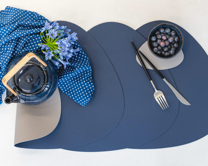 Onderzetters - Vegan leer - Grijs / Blauw - Organic - dubbelzijdig - 13 x 11 cm - 6 stuks - Cookinglife