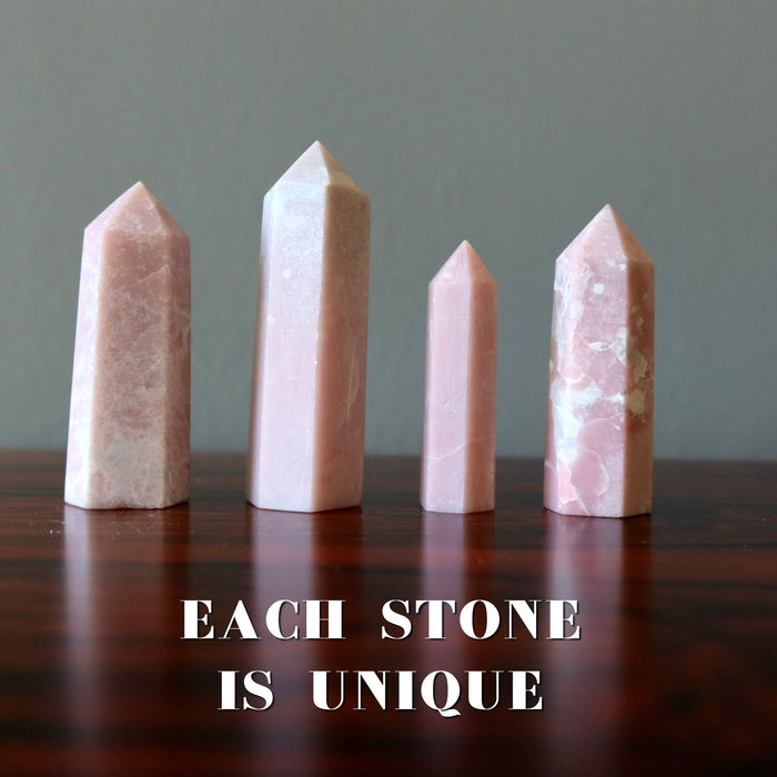 three pink opal crystals