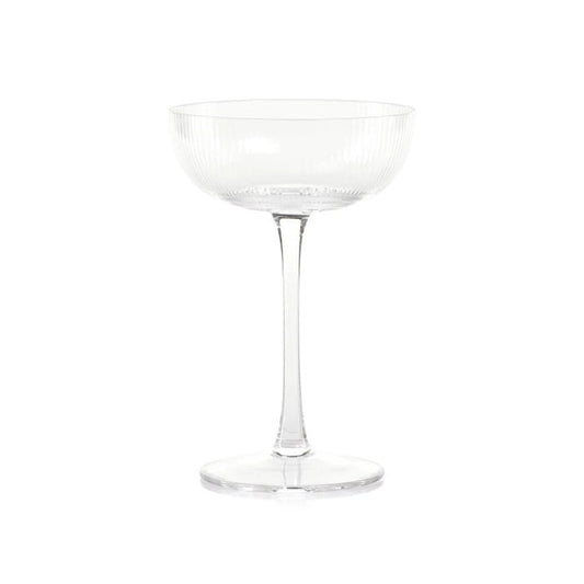 The ZODAX OPTIC DESIGN MARTINI GLASS, with its wide, shallow bowl and slender stem, stands upright against a white background—ideal for modern bars or as an elegant martini glass alternative.