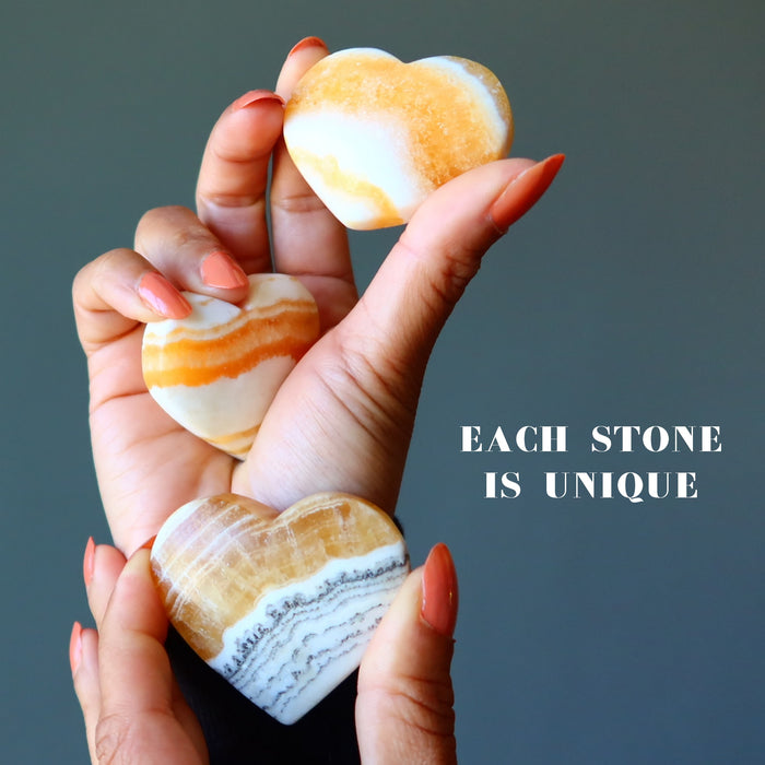 banded orange calcite hearts