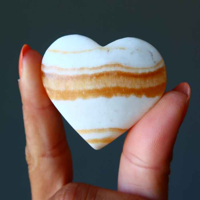 banded orange calcite heart