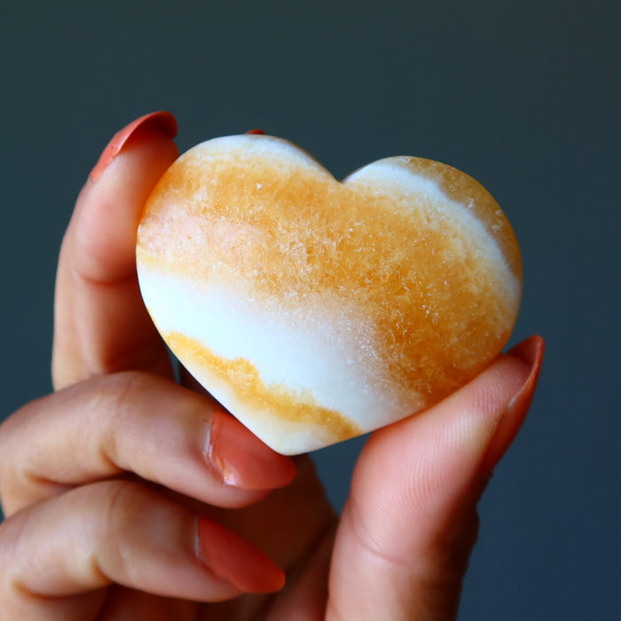 banded orange calcite heart