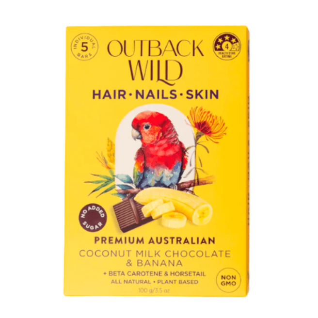 Outback Wild Wellness Chocolates - Simple Australia Coconut Milk Chocolate and Banana for Hair, Nails, and Skin.