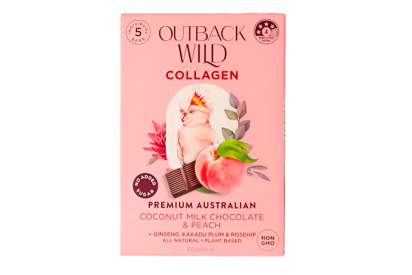 Outback Wild Wellness Chocolates - Simple Australia premium Australian coconut milk chocolate with peach and collagen