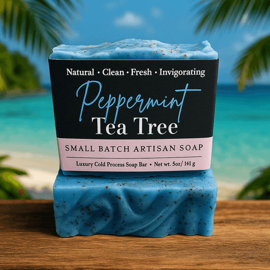 Peppermint Tea Tree Soap Bar - Soap Boutique, handcrafted blue soap bar with peppermint and tea tree essential oils.
