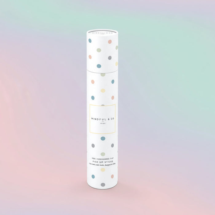Colorful packaging of Pick Up Sticks game by Mindful & Co, enhancing family playtime and mindfulness.