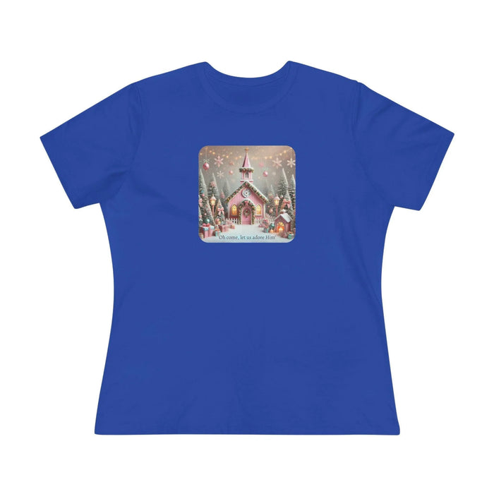 💖🏡 Pink Christmas Village - Oh Come, Let Us Adore Him ✨🎄 - Women's Softstyle Tee - Whippie's