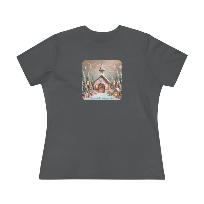 💖🏡 Pink Christmas Village - Oh Come, Let Us Adore Him ✨🎄 - Women's Softstyle Tee - Whippie's