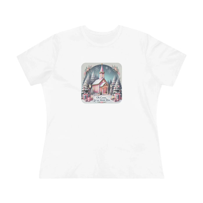 💖⛪ Pink Church - Oh Come, Let Us Adore Him ❄️🎁 - Women's Softstyle Tee - Whippie's