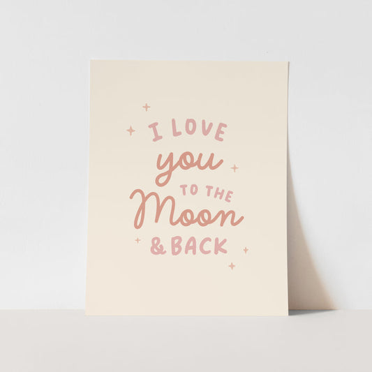 Card with 'I love you to the moon & back' text on a light background